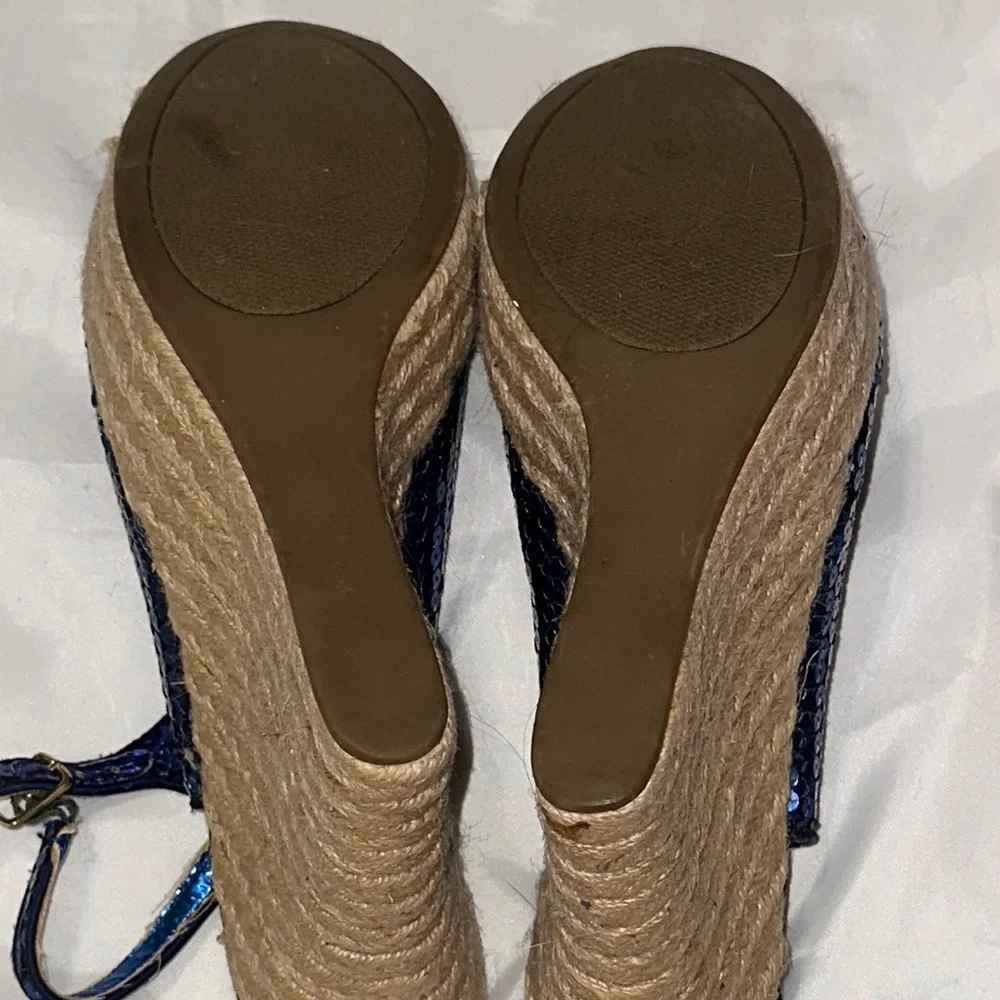 Blue Sequin Wedge Sandals Size‎ 9.5 Showoff Show Off